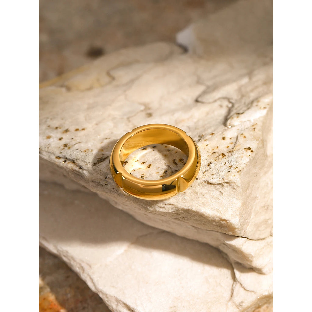 Anello Chiuso Minimalista in Acciaio Inossidabile Anti Allergico Stile Elegante Placcato 18k Liscio Fascino Temperamento Libero Bijoux Gioielli