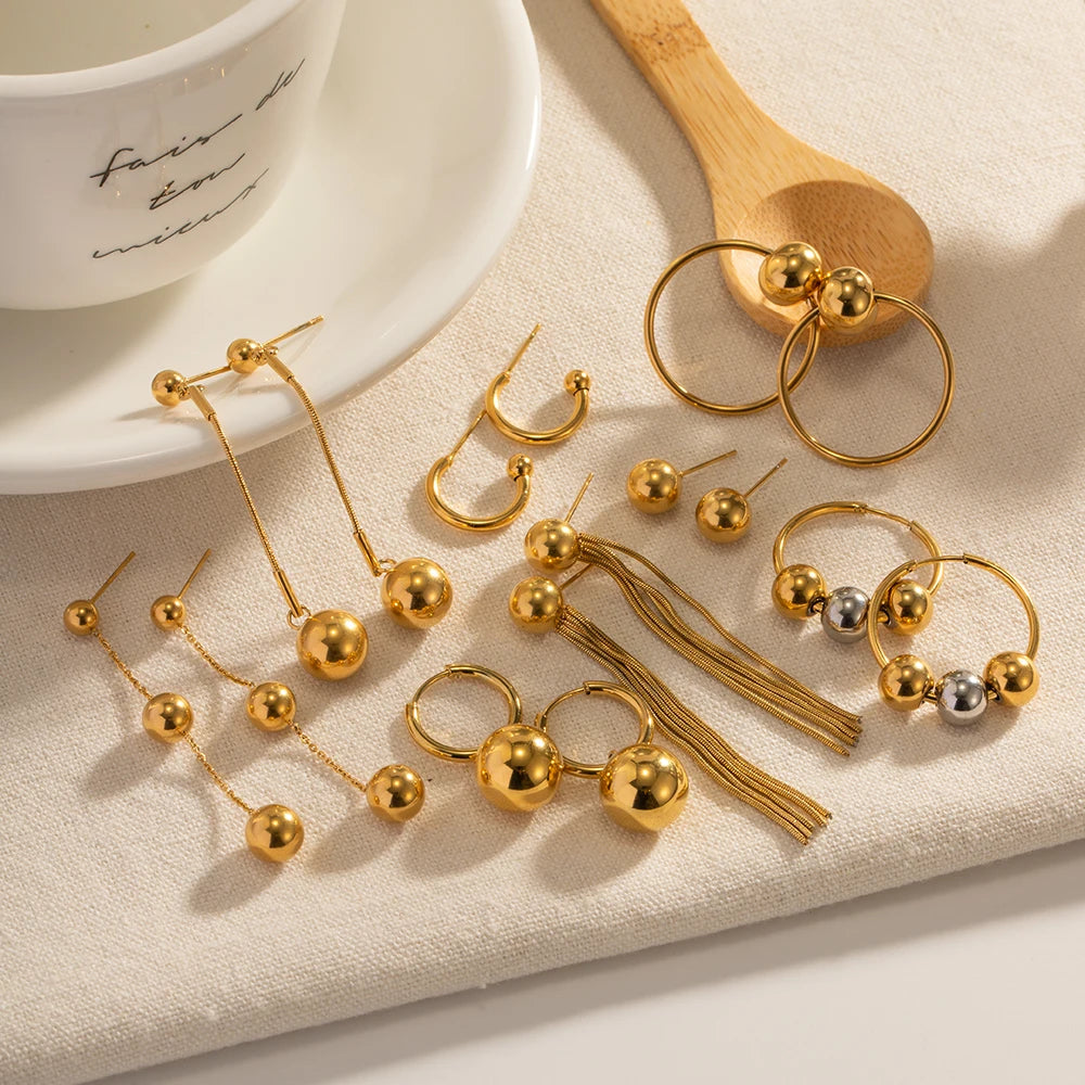 Kadınlar için Minimalist Paslanmaz Çelik Top Damla Küpe Seti Tasarım Rahat Yuvarlak Kolye Bayan Takı Hediyesi Pendientes Mujer