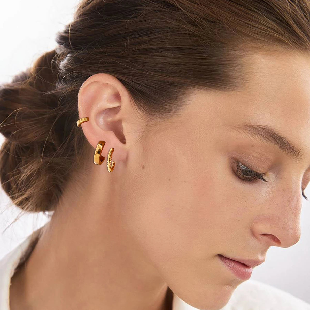 3 Pairs Per Card Stainless Steel Twisted Wrapped Earrings Ear Loops 18K PVD Plated Anti Allergic Rust Proof Jewelry - Grand Goldman