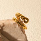 18k vergoldeter Damenring aus Edelstahl mit Metallknoten, offenem Geflecht, Statement-Textur, klobigen Ohrringen, Partygeschenk