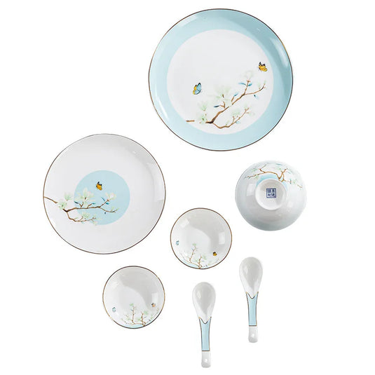 Jingdezhen New Chinese Ceramic Bowls, Dishes, Bone Porcelain Tableware, Bowls, Chopsticks Set, Household Use