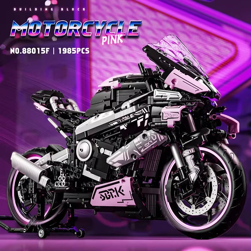 Kbox Pink Motorcycle Racing Building Block Model | 2045PCS Large-Scale Collectible Block Toy | Desktop Decoration