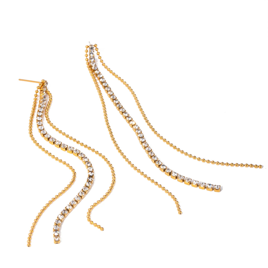 Anti-allergische 18K goud vergulde kwast metalen ketting hangende druppel strass oorbellen roestvrij staal delicaat sieraden voor vrouwen