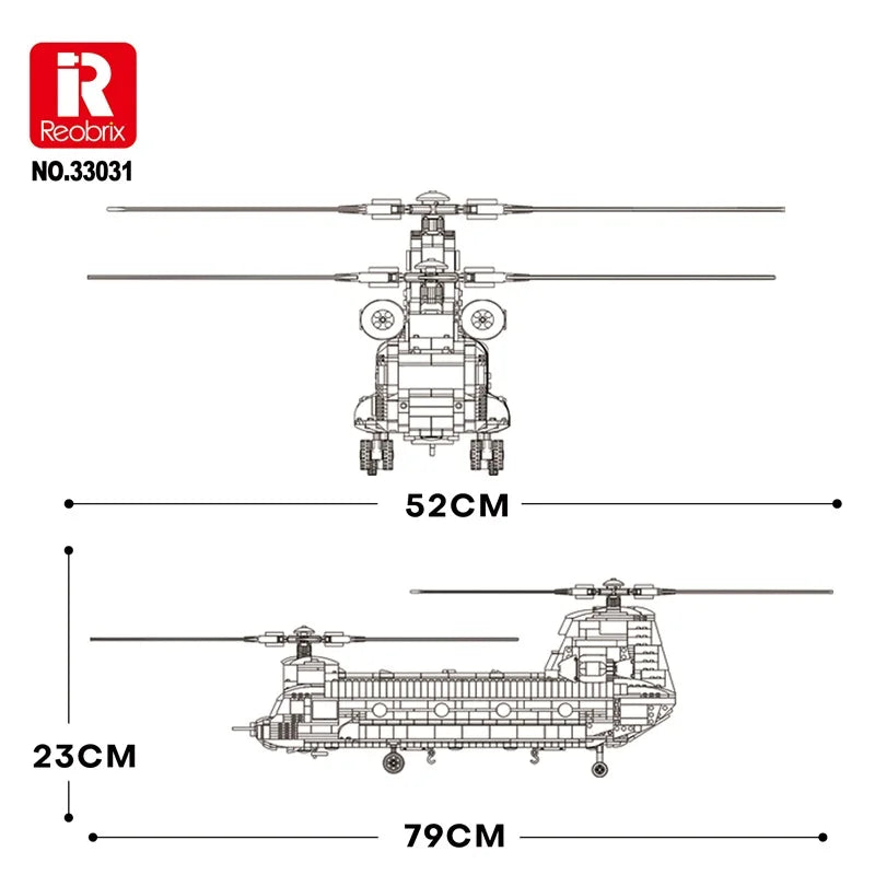 Reobrix 33031 MOC CH-47 Chinook Transport Plane Building Blocks Military Armed Helicopter Fighter Toy Birthday Gift For Kids