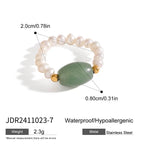 Bague en corde élastique en acier inoxydable 18K à la mode et élégante avec perle d'eau douce pour femmes, bijou tendance, charme chic et déclaration