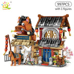 HUIQIBAO City Mini Chinese Street View Grocery Store Meat Shop Building Blocks Japanese Food  Ice Shop Figures Bricks Toys Child