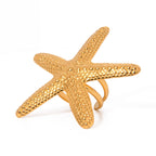 Sea Beach 18K vergoldeter Edelstahl Mode Hammer Korn Seestern Offener Ring Damen Romantische Anhänger Metall Täglicher Schmuck