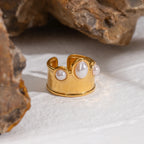 Hamerslagpatroon Schelp Kraal Kroon Open Ring Roestvrij Staal Metaal 18K Goud PVD Geplateerd Voorkomt Allergie Aantrekkelijk Sieraad