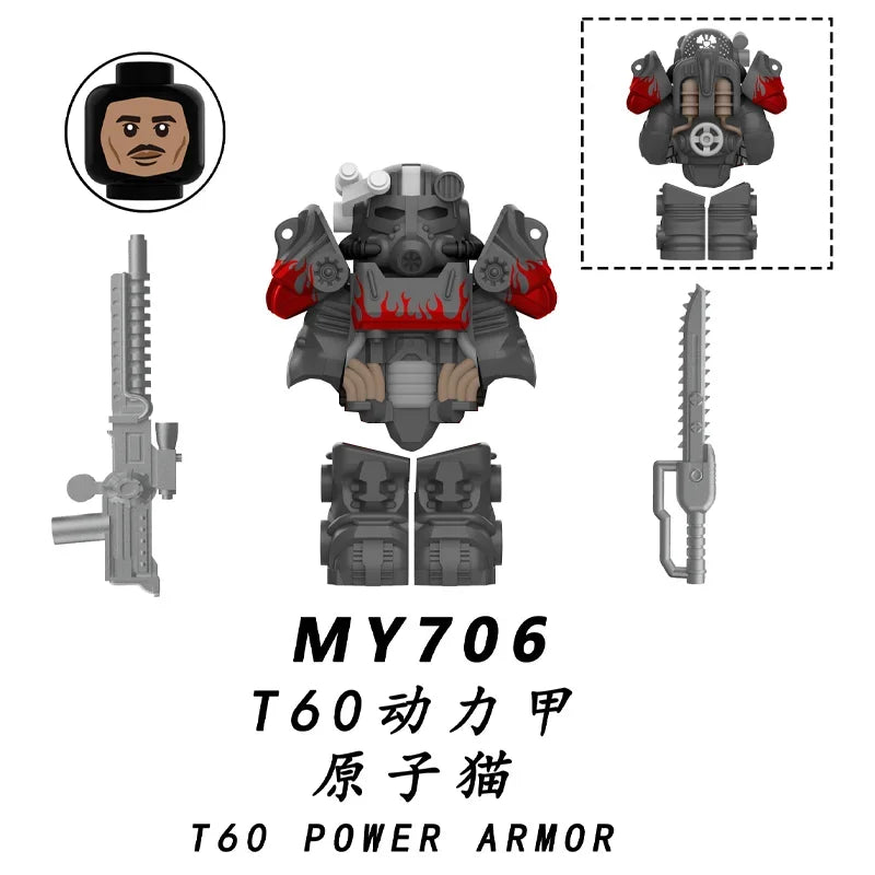 BoS Game T60 Power Armor Army Officers Soldiers Figure Machine gun Model Building Blocks Kids Toys Gifts Boys Girls Juguetes
