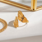 Zora Stainless Steel Jewelry Statemrnt Lear texture Ring 18K PVD Plated Opening Ring for Women Gift