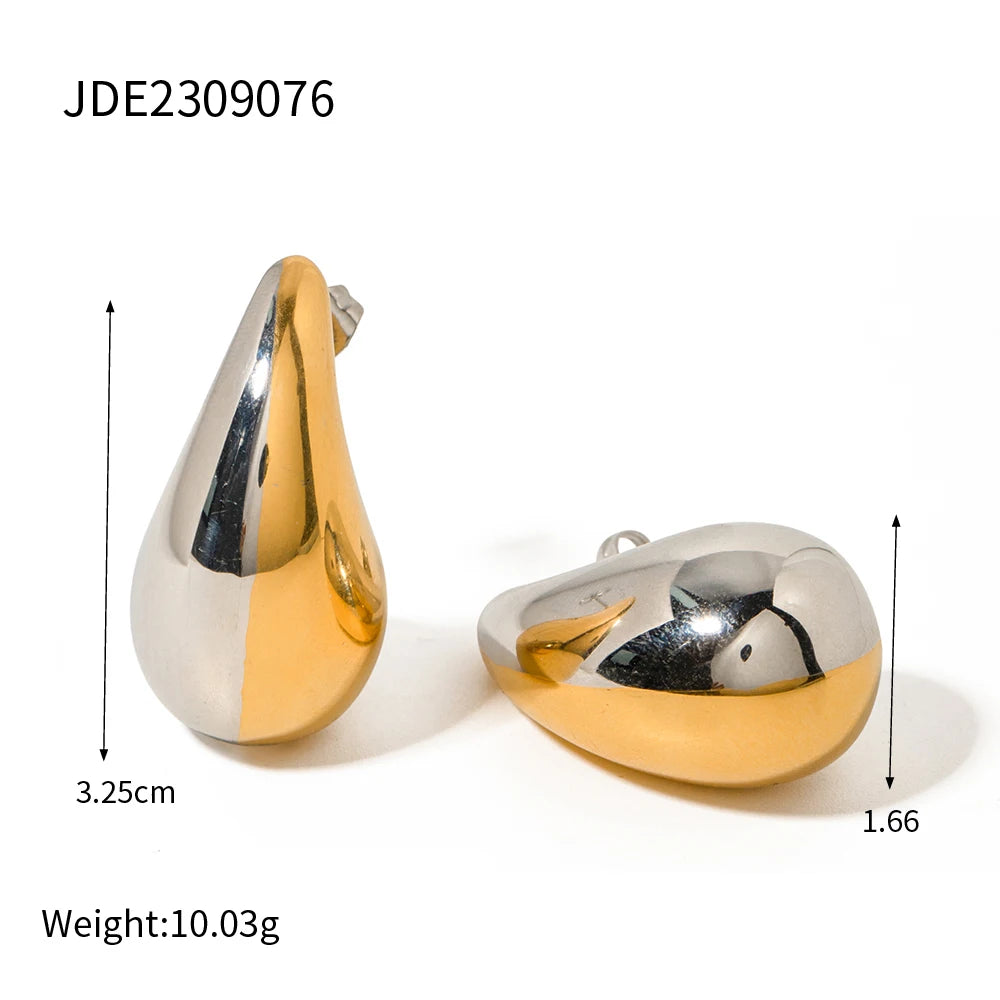 Boucles d'oreilles assorties couleur or et argent en acier inoxydable sans ternir plaqué or 18 carats goutte d'eau bijoux d'oreille légers de luxe pour femmes