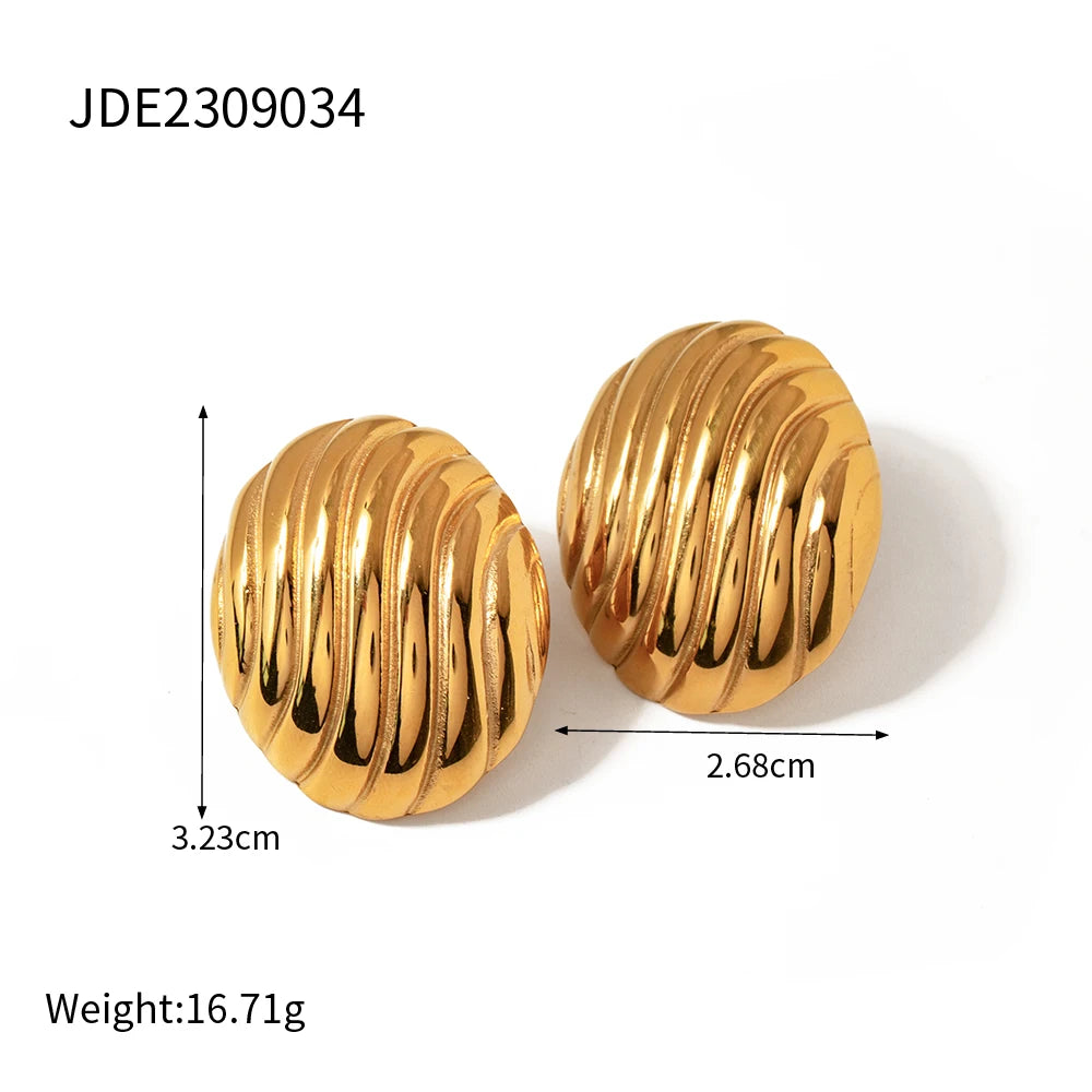 Roestvrijstalen minimalistische schelpstructuur 18K goud vergulde ovale draad oorbelclip verkleuringbestendig lichte luxe dames oorbellen