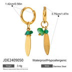 Natural Stone Leaf Feather Buckle Earrings Stainless Steel Metal 18K PVD Gold Plated Women Prevent Allergy Delicate Jewelry