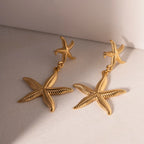 Tarnishproof Stainless Steel Chunky Luxury Starfish Pendants Earrings for Women 18K Gold Plated Thick Ear Minority Jewelry - Grand Goldman