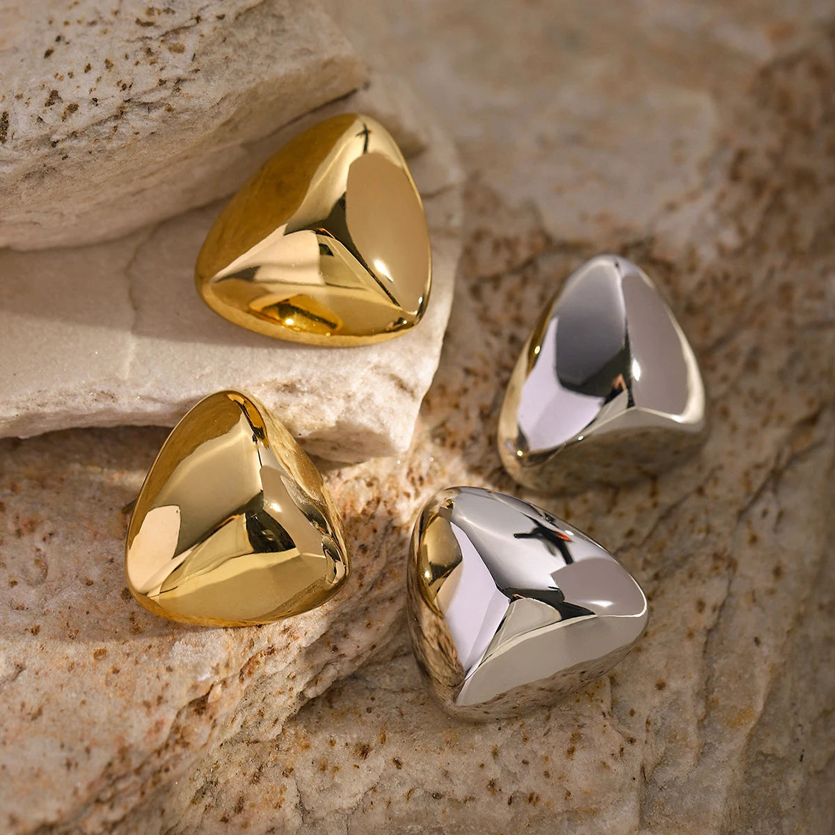 Udsøgte 18K rustfrit stål geometriske tredimensionelle trekantøreringe Vandtætte kvinder højkvalitets бижутерия Festgave