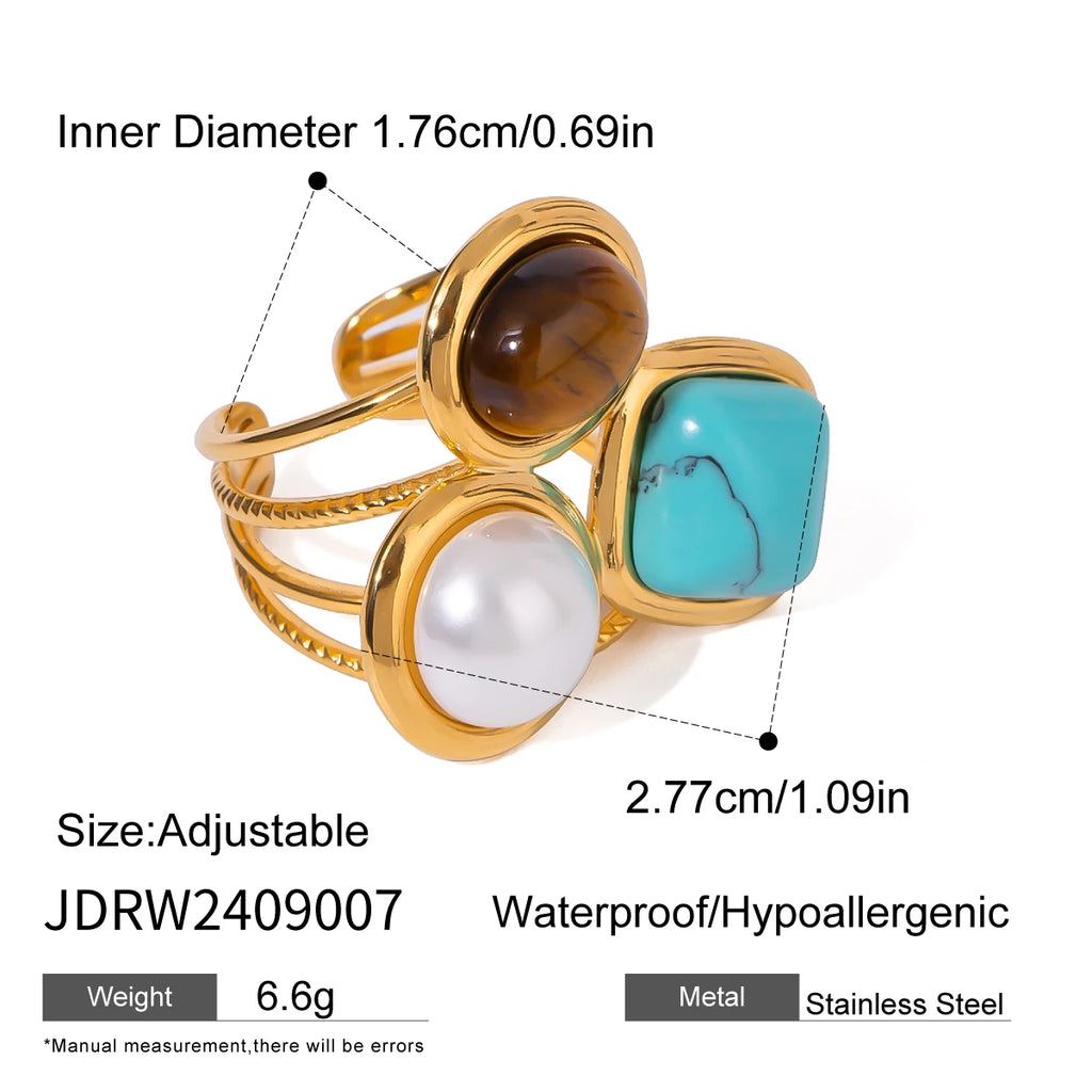 18K vergoldete Imitationsperle Ovaler natürlicher Stein Ohrring Offener Ring Ohrring Damen Edelstahl Minimalistischer Charme Schmuck