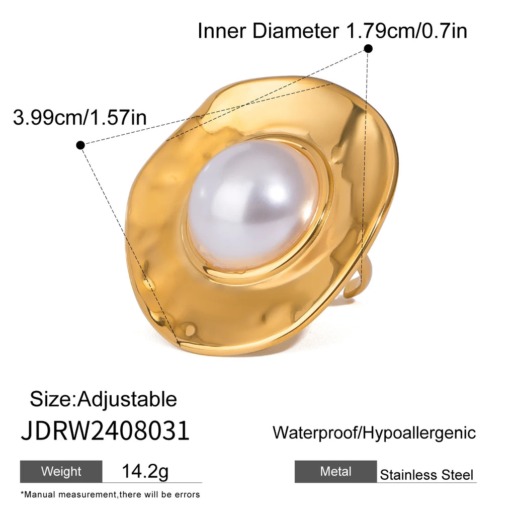 Geometrisch konvexer, gefalteter Korn-Rundschalen-Perlen-Öffnungsring aus Edelstahl, 18K PVD-beschichtet, allergiepräventiver Schmuck