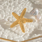 Sea Beach 18K vergoldeter Edelstahl Mode Hammer Korn Seestern Offener Ring Damen Romantische Anhänger Metall Täglicher Schmuck