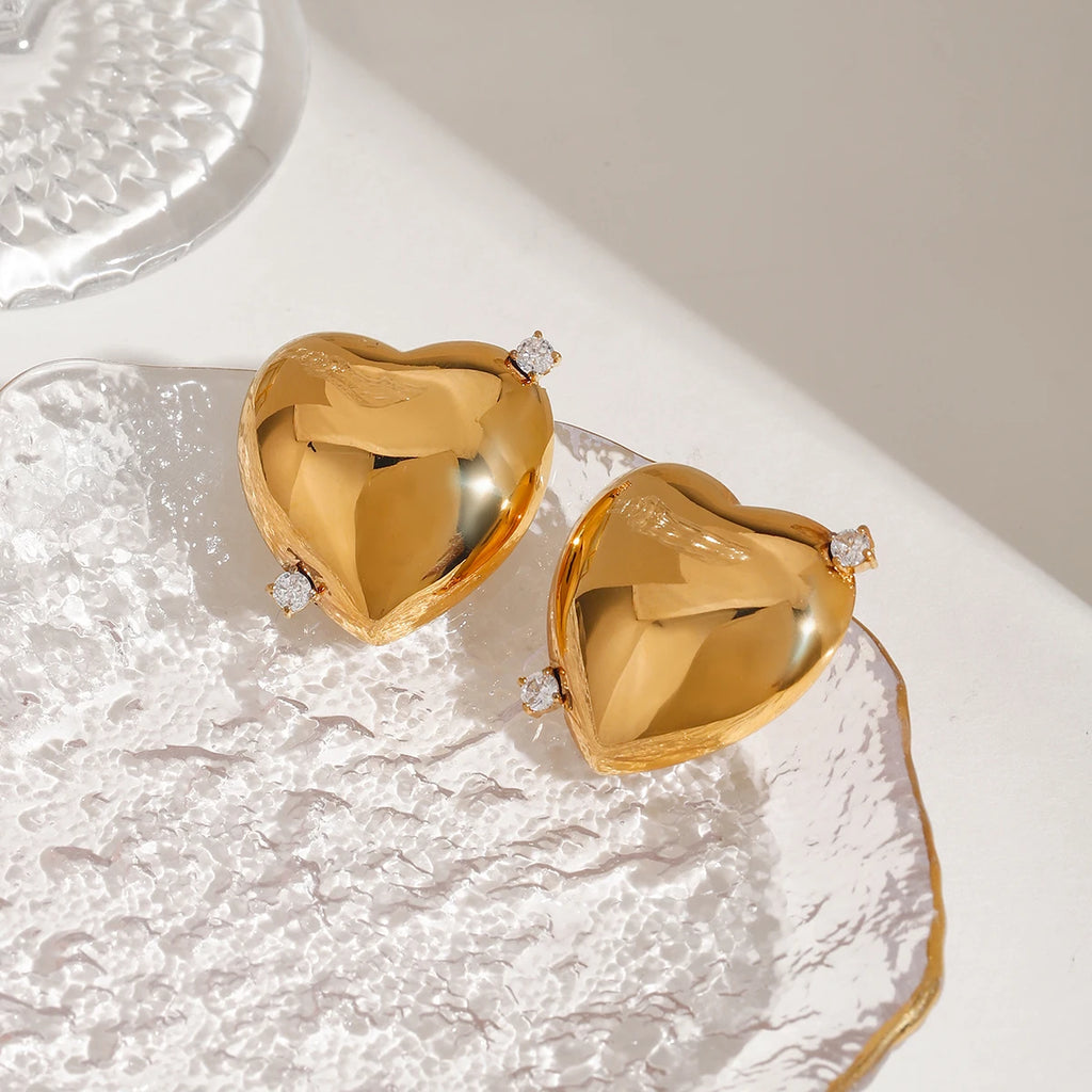 Серьги-гвоздики Zora с романтичным сердцем любви для женщин стильные водонепроницаемые из нержавеющей стали с цирконием сладкое ювелирное украшение подарок