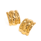Orecchini alla moda semplici lucidi concavi e convessi in metallo intrecciato in acciaio inossidabile placcati oro 18K gioielli charm quotidiani da donna