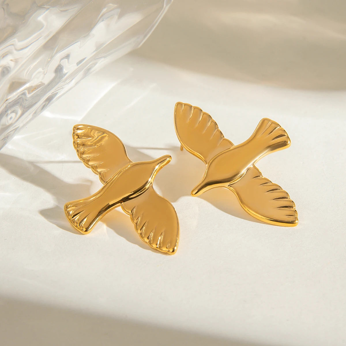 18K Stainless Steel Stylish Smooth Peace Dove Shaped Earrings Women Trendy Charm Chic Statement Jewelry Gala Gift - Grand Goldman