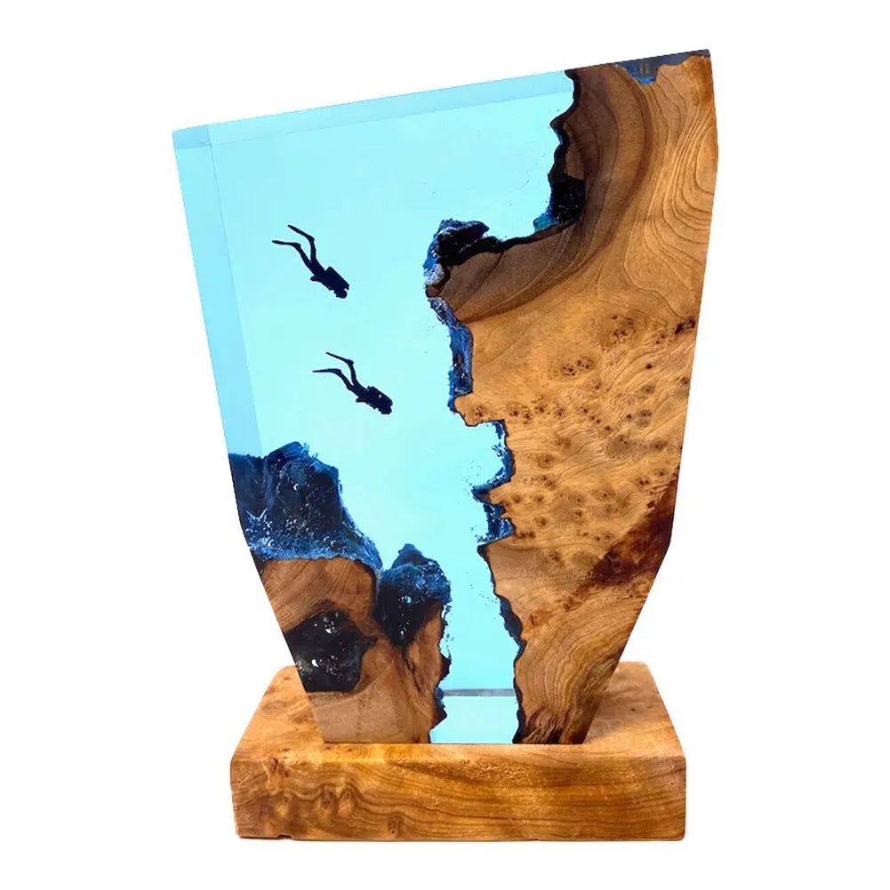 Seabed Exploration Organism Resin Table Light with 2 Divers – Deep Sea Cave Night Light for Bedroom, Office & Home Decor