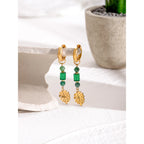 Boucles d'oreilles créoles feuille en cristal de pierre naturelle plaquées or 18 carats pour femmes, bijoux de mode en acier inoxydable de haute qualité, cadeau de gala