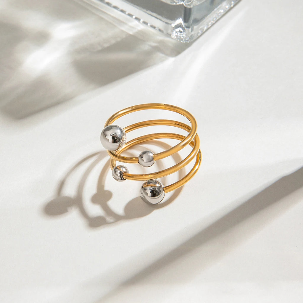 Gold Silver Color Matching Ball Three layer Opening Ring 18K PVD Plated Women Anti Allergic Metal Charm Daily Jewelry