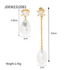 18K PVD Edelstahl Leichter Luxus Rechteckiger Zirkon Tropfenförmiger Asymmetrischer Anhänger Perlenohrringe Damen Statement Schmuck