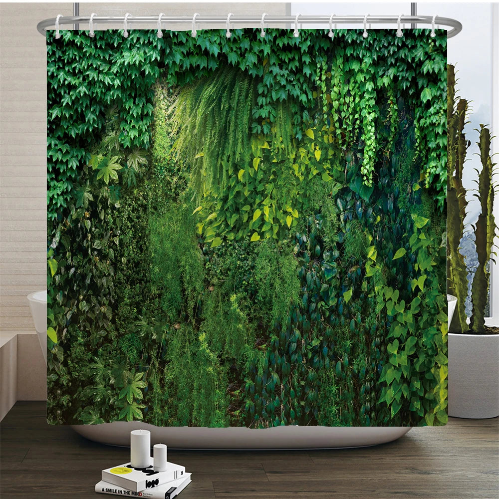 پرده دوش ضدآب حمام چاپ منظره گل فضای باز پلی‌استر 3D نمای خیابان باغ دکوراسیون منزل