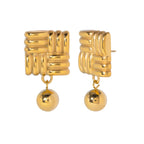 18K PVD Plated Minimalist Stainless Steel Vintage Knit Textured Ball Pendant Earrings Statement Texture Temperament Gift