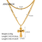 Crucifix en métal plaqué or 18 carats, acier inoxydable, incrustation d'agate noire, pendentif croix de luxe discret, boucles d'oreilles pour femmes, bijoux chrétiens
