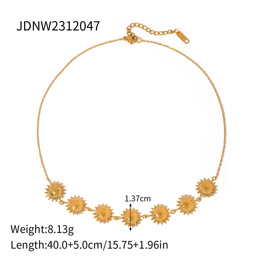 Bracciale/Collana/Orecchini a Bottone Minimalista alla Moda a Forma di Girasole Placcati in Oro 18K in Acciaio Inossidabile Set di Gioielli Resistenti all'Acqua