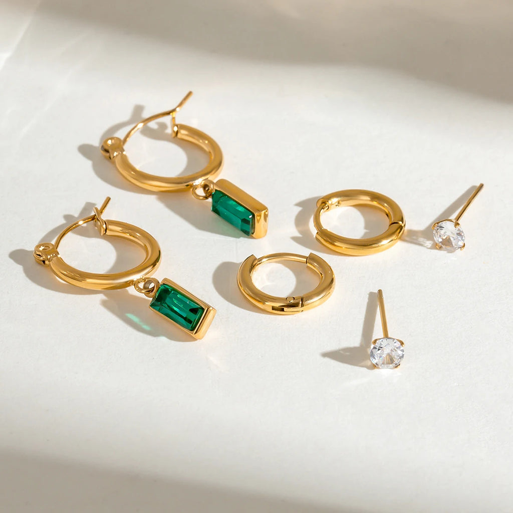 3 Paare pro Karte Edelstahl weiße Strass-Perlen-Ohrringe für Damen 18K PVD-beschichtet, antiallergisch, rostfrei Schmuck