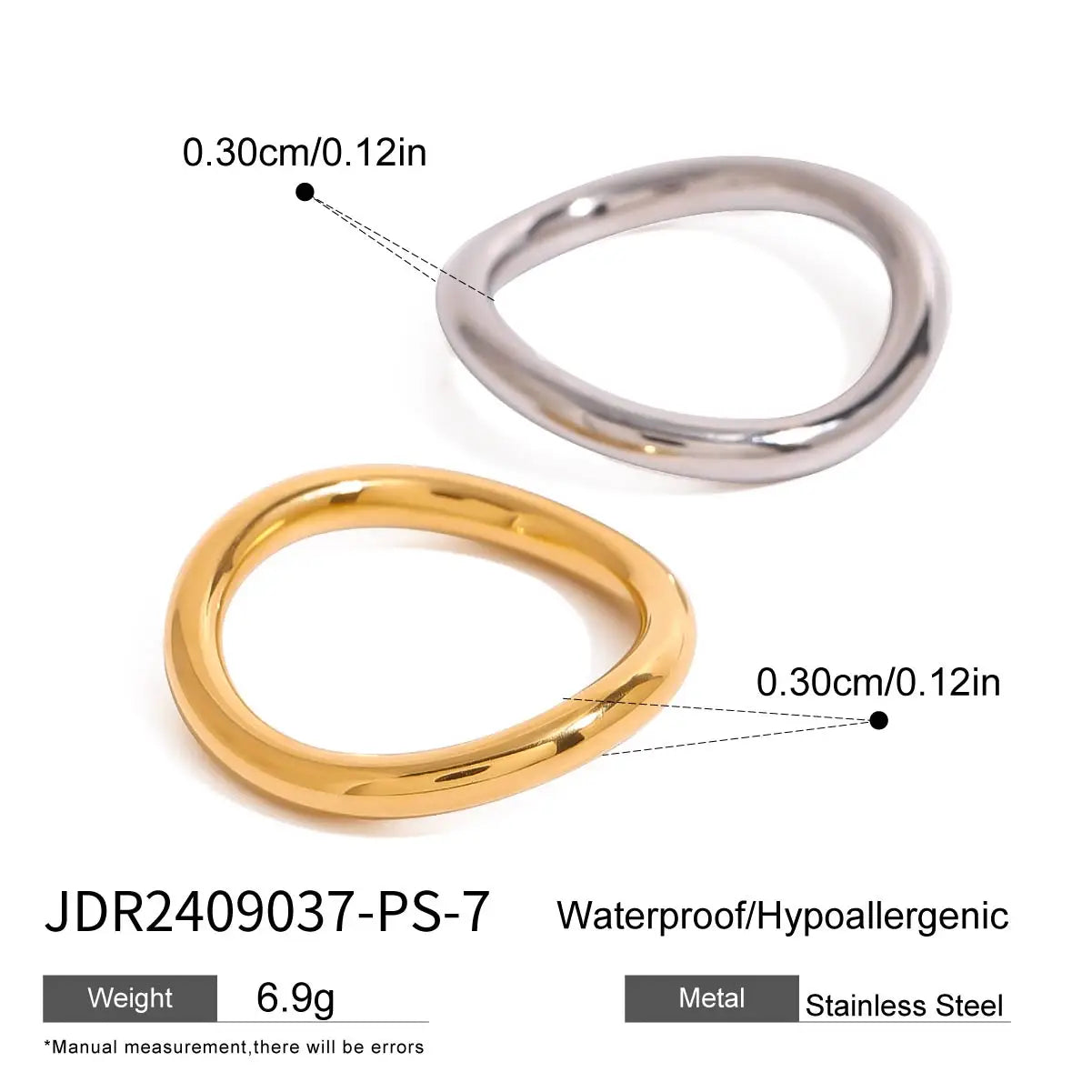 Bague Zora18k en acier inoxydable plaqué or, couleur or et argent en blocs, motif vague lisse pour femmes, bijoux de luxe léger haut de gamme