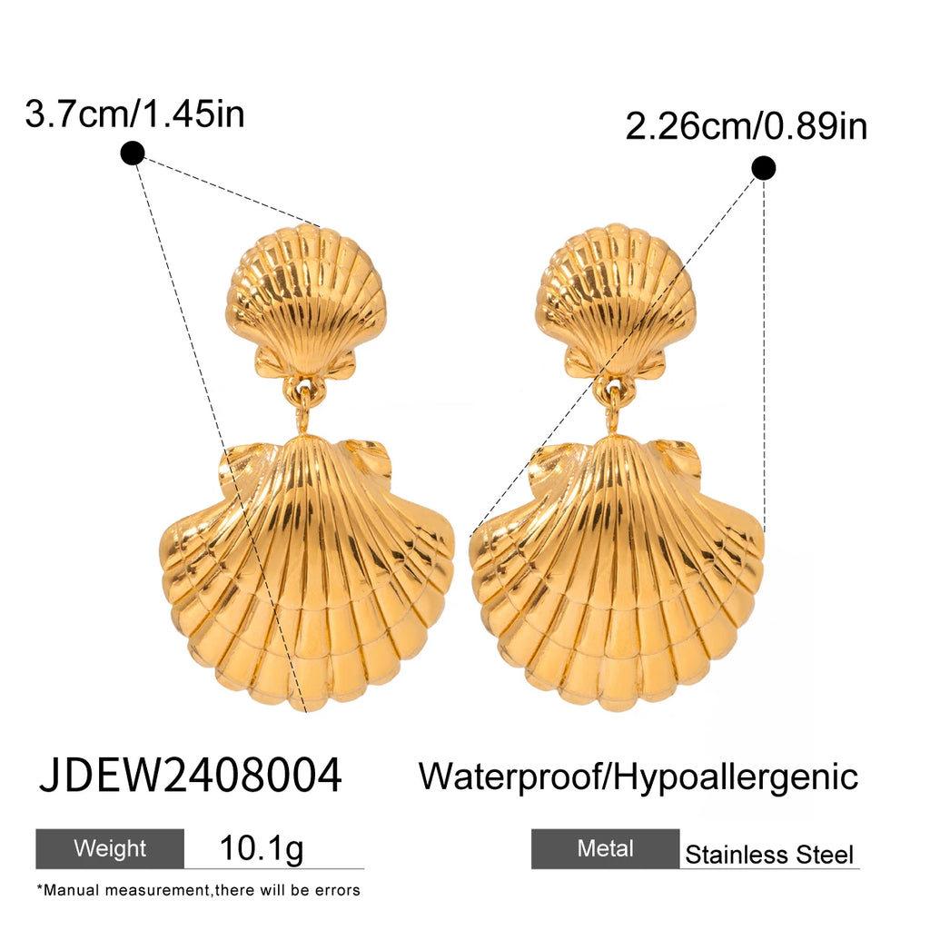 18K Stainless Steel Waterproof Vintage Shell Ocean Collection Dangle Earrings Women Anti Allergic Elegant Charm Beach Jewelry