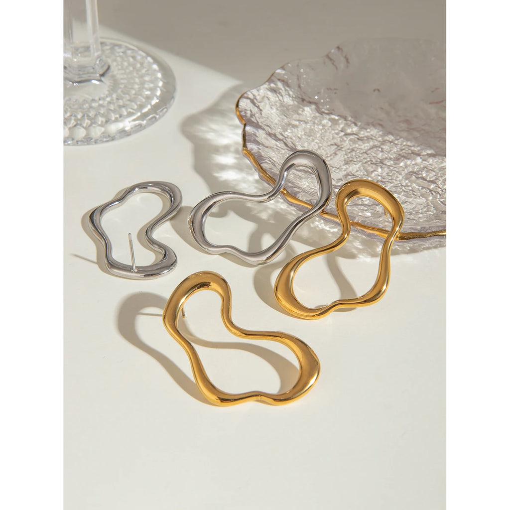 18K Gold Plated Anti Allergic Stainless Steel Atypical Irregular Cutout Earrings Charm Daily Exquisite Jewelry Bijoux Femme