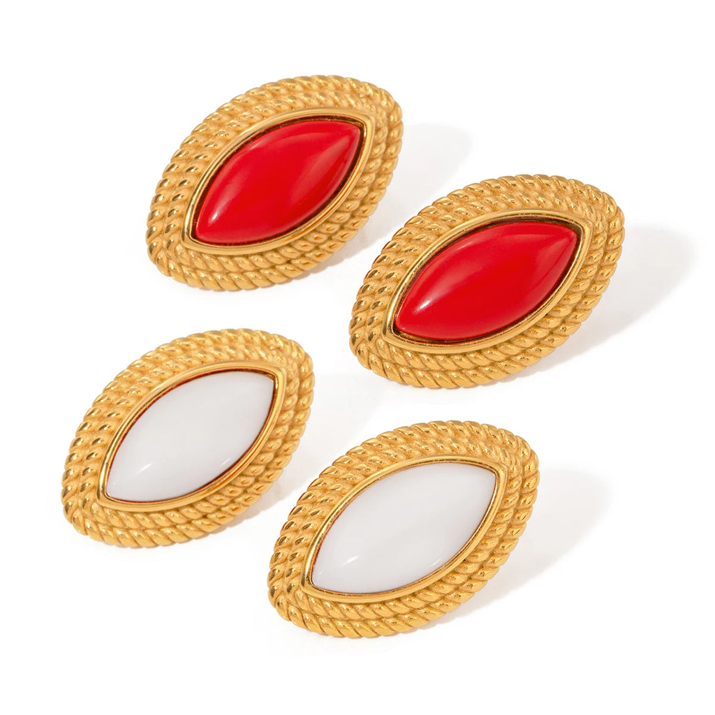 18k Gold Plated Stylish Geometric Minimalist Red Agate Horse-eye EarringsStainless Steel Women Anti Allergenic Jewelry