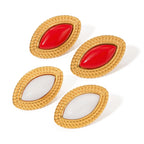 18k Gold Plated Stylish Geometric Minimalist Red Agate Horse-eye EarringsStainless Steel Women Anti Allergenic Jewelry