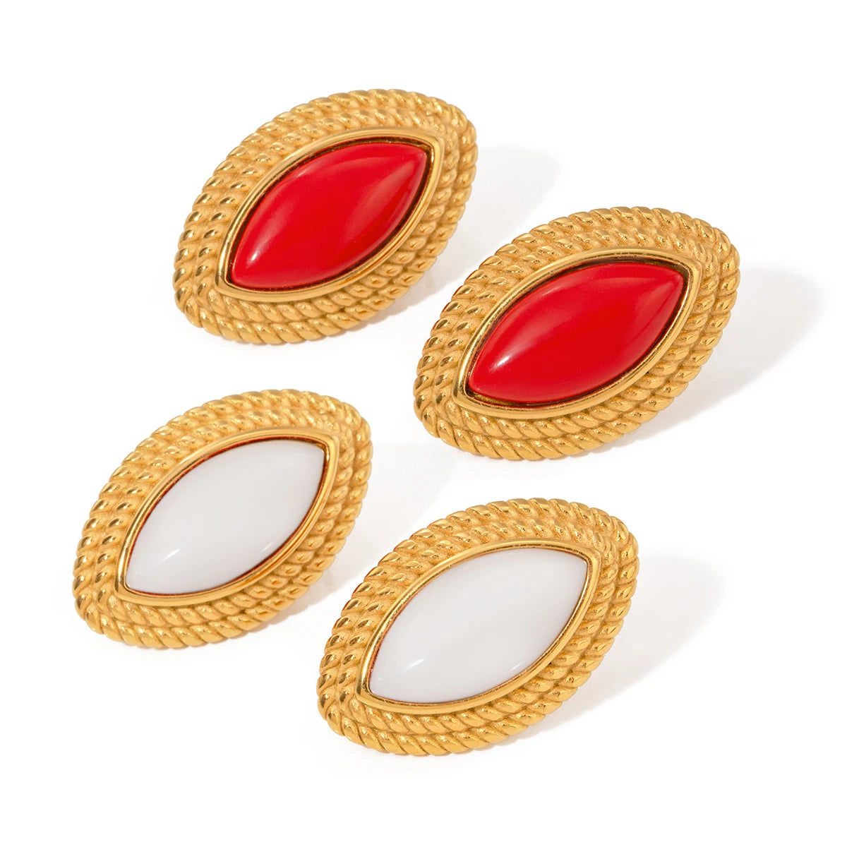 18k Gold Plated Stylish Geometric Minimalist Red Agate Horse-eye EarringsStainless Steel Women Anti Allergenic Jewelry