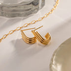 18k forgyldt minimalistisk lys Hyggelig tre-lags cirkel U-formede øreringe i rustfrit stål, kvinder, rustfrit statement smykker