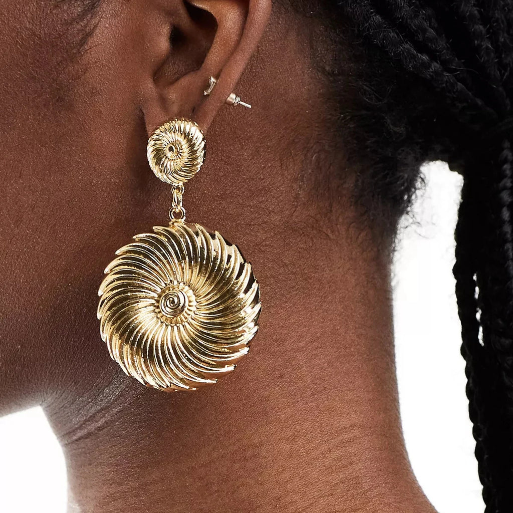 Metaltekstureret 18K guldbelagte geometriske runde gevind, åbne ring ørestikkere sæt rustfrit stål Chunky anløbningssikre smykker