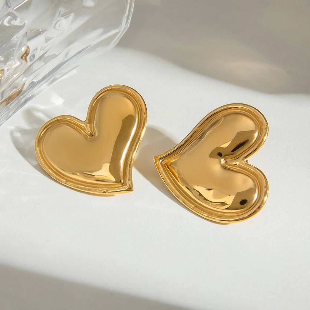 Brincos de Coração Brilhante para Lóbulo Gordinho em Aço Inoxidável 18k à Prova d'Água Metal de Alta Qualidade Joias de Moda para Mulheres Presente para Gala