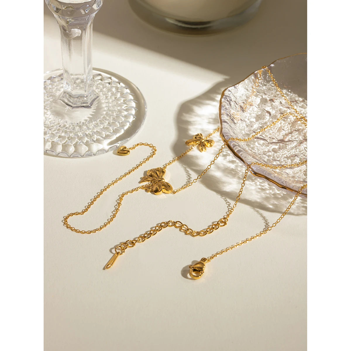 Trendy 18K PVD belagt rustfrit stål Delikat Bowknot Y Halskæde Kæde Damer Vandtæt højkvalitets charme Stilfulde smykker