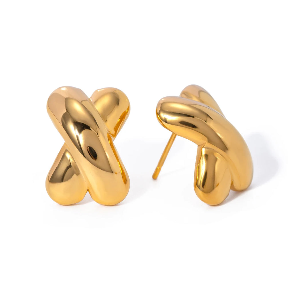 Stainless Steel Wide X-shaped Vintage Stud Earrings PVD 18k Plated High Quality Free Temperament Charm Jewelry for Women - Grand Goldman