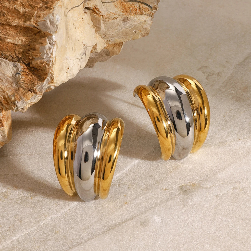 Minimalist 18k Gold Plated Stainless Steel Gold Silver Color Smooth Stud Earring Women Trendy Charm Jewelry Bijoux Femme