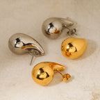 Gladde waterdruppel oorstekers waterdicht voor vrouwen roestvrij staal 18K goud verguld verkleuringbestendig textuur charme sieraden femme