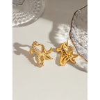 Orecchini in acciaio inossidabile semplici con cavalluccio marino, stella marina, pezzo unico, strass, metallo anti-allergico, gioielli placcati in oro 18K PVD Bijoux