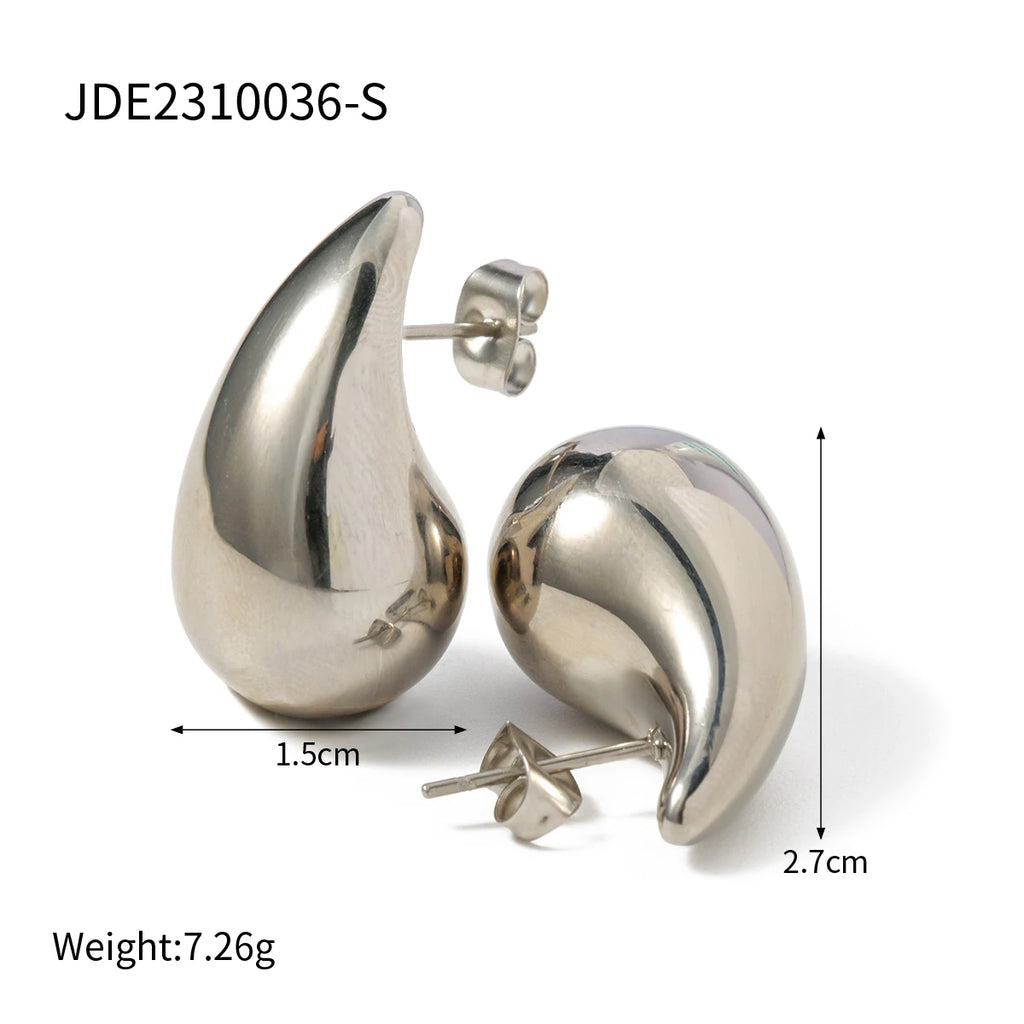 Gladde waterdruppel oorstekers waterdicht voor vrouwen roestvrij staal 18K goud verguld verkleuringbestendig textuur charme sieraden femme