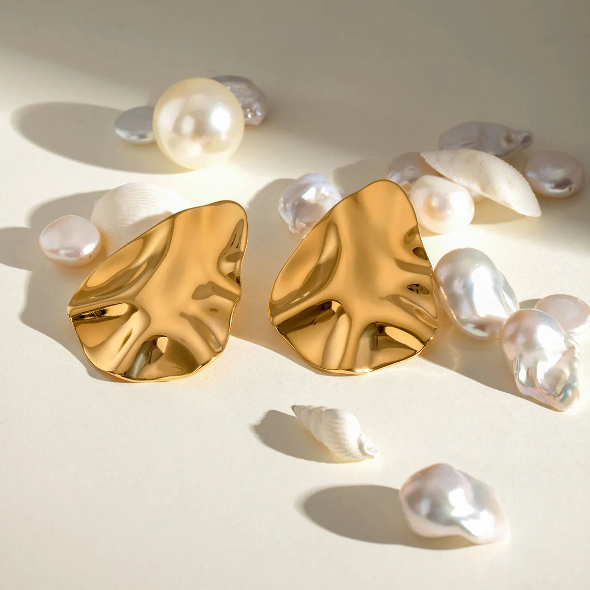 18K forgyldt hammer korn uregelmæssig konkav konveks vand krusning øreringe kvinder rustfrit stål charme fe smykker